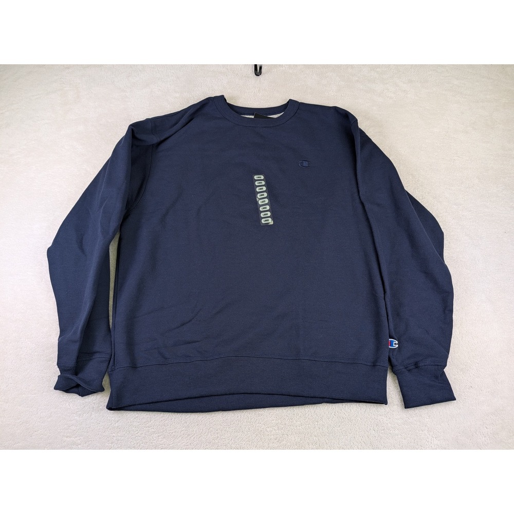 Champion Mens Authentic Crewneck Sweatshirt Navy Blue Fleece Pullover Large